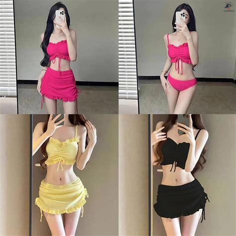 Womens 3 Pieces Swimsuit Sexy Triangle Bikini Swimsuit Set Shopee