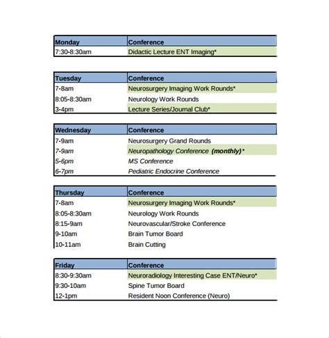 Conference Room Schedule Template