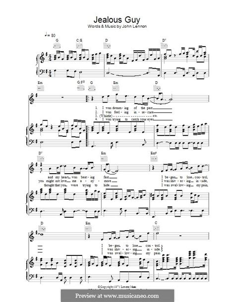 Jealous Guy by J. Lennon - sheet music on MusicaNeo