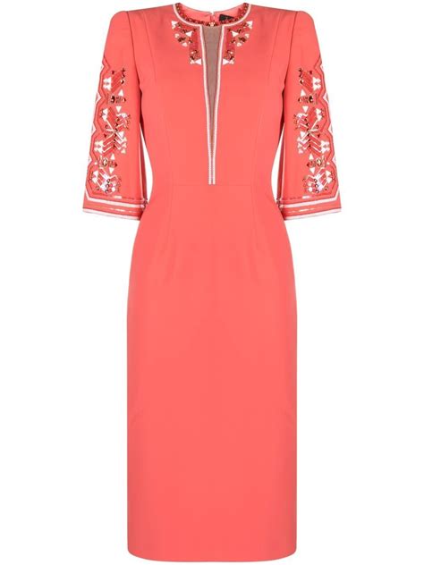 Jenny Packham Ava Three Quarter Sleeve Midi Dress In Pink ModeSens