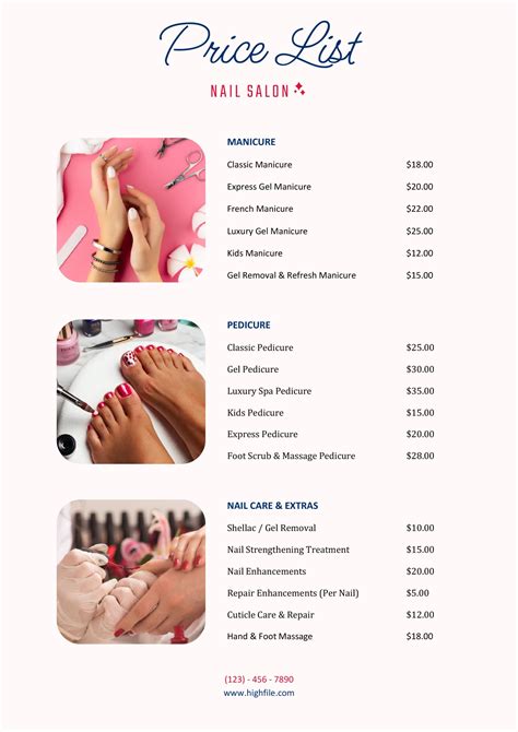 Nail Salon Price List Template - Word | Google Docs - Highfile