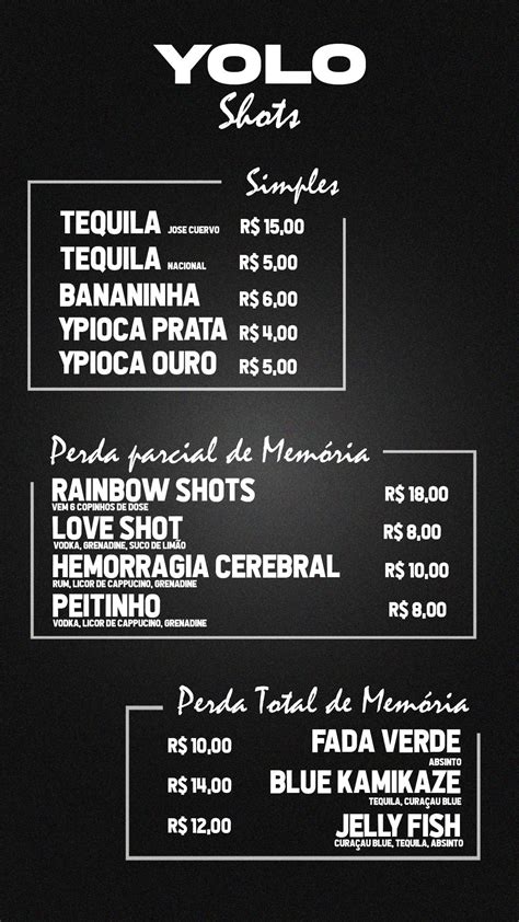 Menu At Yolo Club Fortaleza