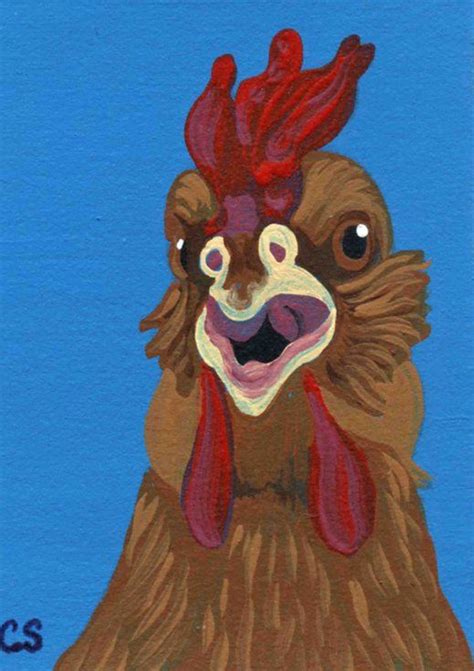 Aceo Atc Original Miniature Painting Chicken Farmyard Art Carla Smale