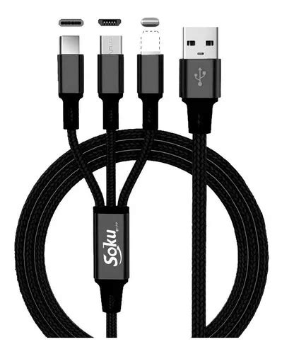 Cable Usb Tipo C Micro Usb 8 Pines 3 En 1 Datos Carga Color Negro Mercadolibre