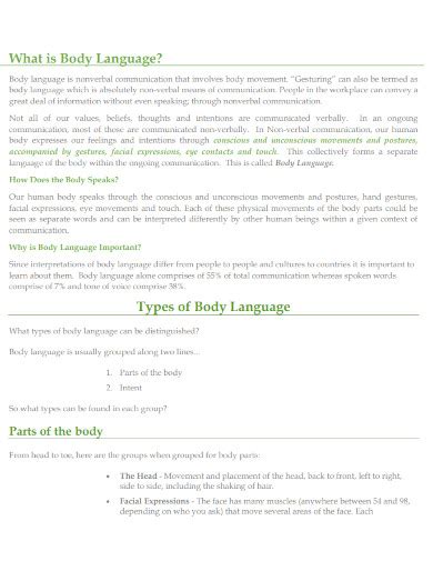 Body Language 10examples Pdf How To Improve