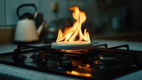 Gas Stove Fire In Kitchen Premium Ai Generated Image