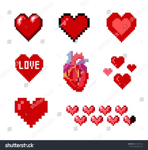 Set Of Pixel Hearts Stock Vector Illustration 327347132 Shutterstock