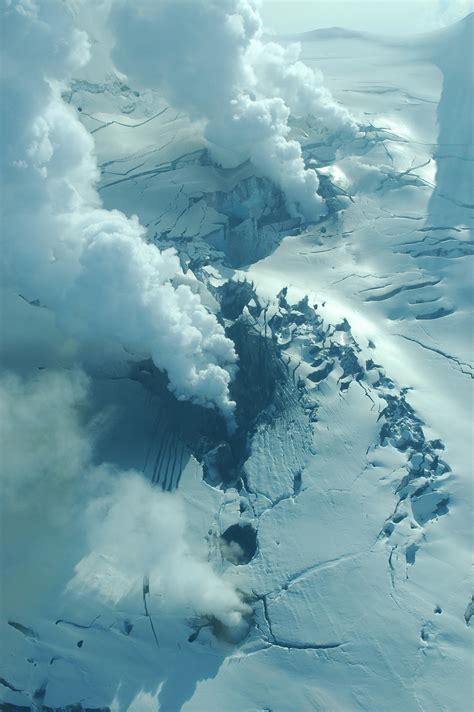 Views of Fourpeaked volcano and area of volcanic activity on the north ...