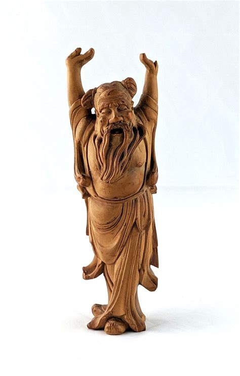 Chinese Carved Boxwood Figurine Of Zhongli Quan Etsy Carving