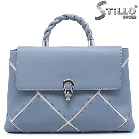 Синя дамска чанта с бели кантове – 41435