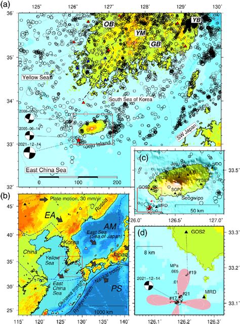 A Map Showing Topography And Earthquakes Around Southern Korea Jeju