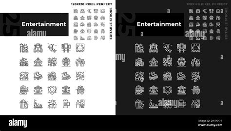 Entertainment Activities Pixel Perfect Linear Icons Set For Dark Light