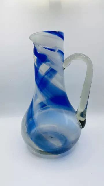 VINTAGE SMITHS OLD Timer Hand Blown Art Glass Cruet Bottle Vase Blue