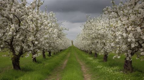 花が咲く白いリンゴの木のある小道 リンゴの花の木の写真背景画像素材無料ダウンロード Pngtree