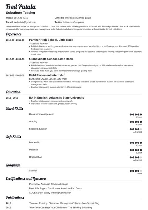 Substitute Teacher Resume Samples Guide And Template