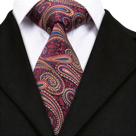 Dn Hi Tie Silk Paisley Ties For Men Red Jacquare Woven Silk Tie