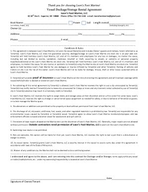 Fillable Online Vessel Dockage Storage Rental Agreement Loon S Foot