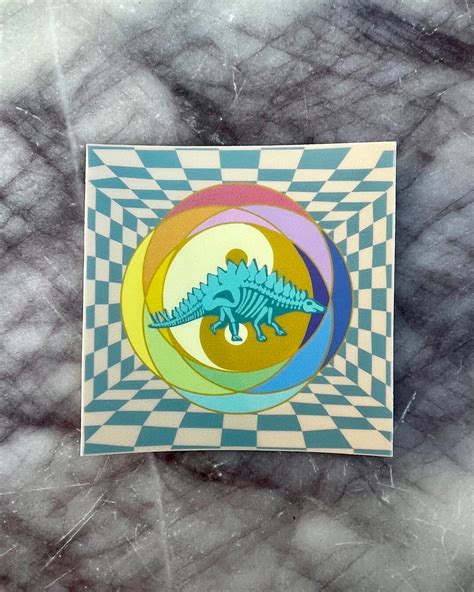 Rainbow Dino Yin Yang Vinyl Sticker Trippy Sticker Waterproof Vinyl