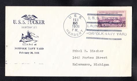 Destroyer Uss Tucker Dd Launching Sunk Wwii Naval Cover B Ebay