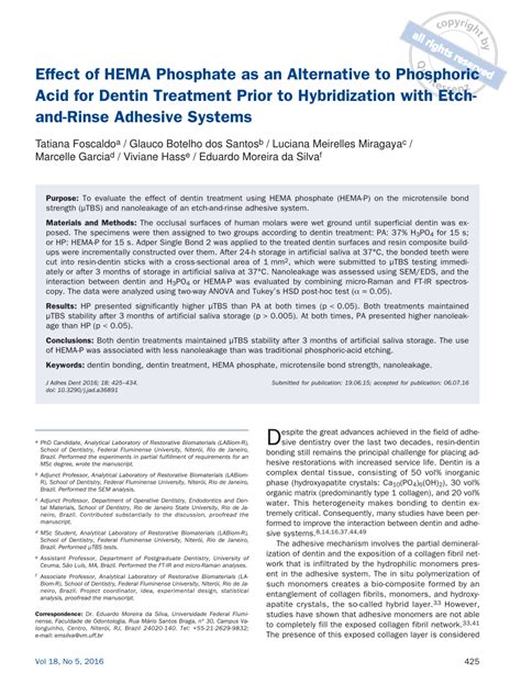 (PDF) Effect of HEMA Phosphate as an Alternative to Phosphoric Acid for ...