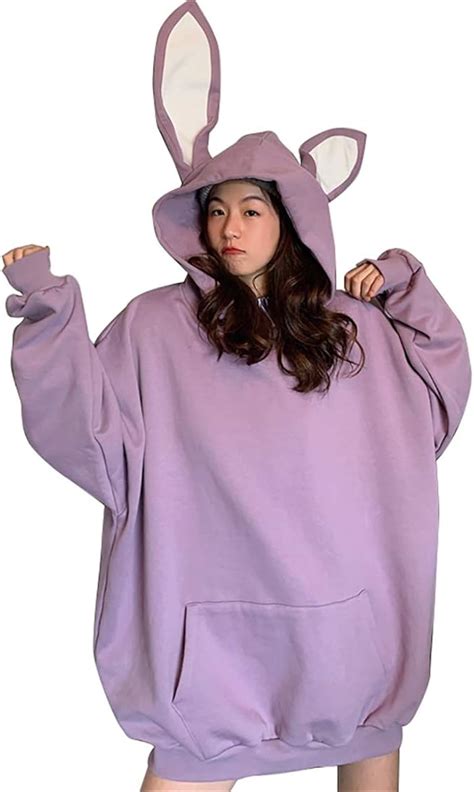 Women Cute Novelty Bunny Ear Hoodie Oversize Long Sleeve Rabbit Ear