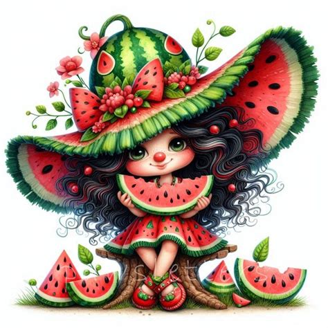 Watermelon Gnomes Clipart Set Of High Quality Dpi Jpegs Digital