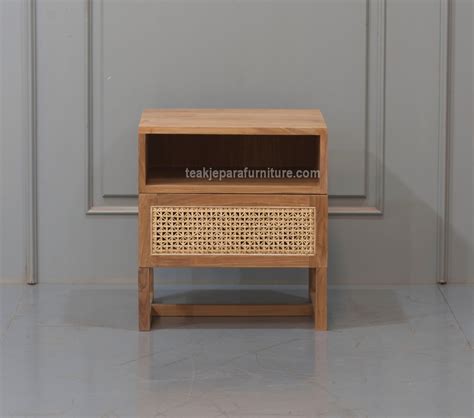 Teak And Rattan Bedside Tables