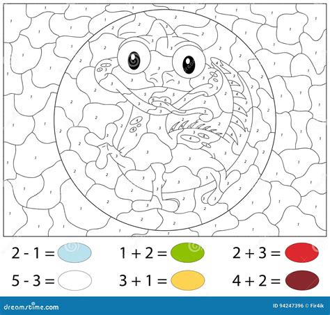 Iguane De Bande Dessinée Couleur Par Le Jeu éducatif De Nombre Pour Des