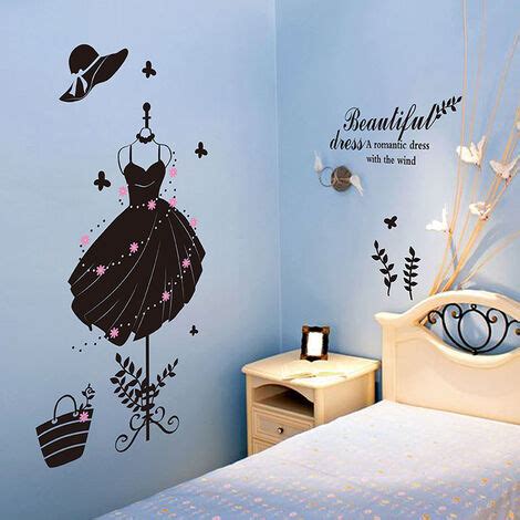 Stickers Muraux Porte D Armoire Adulte Robe Noire Pissenlit Et Papillon