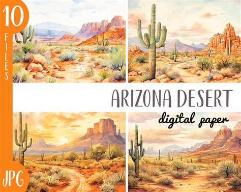 Watercolor Arizona Desert Clipart Hot Desert Landscape Digital Paper ...