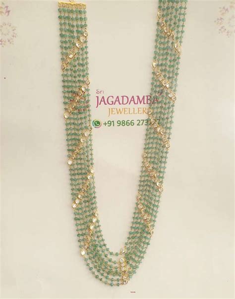 Multi Strand Emerald Beads Mala Indian Jewellery Designs