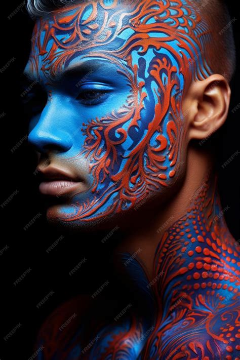 Premium Ai Image Photo Close Up Of Male Model With Neon Body Art