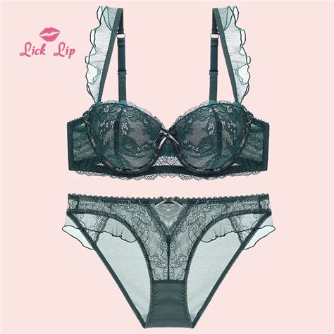 Lick Lip Sexy Brassiere Bra Panties Set Women Lingerie Set Lace