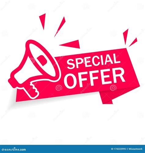 red banner special offer  megaphone  white background ribbon