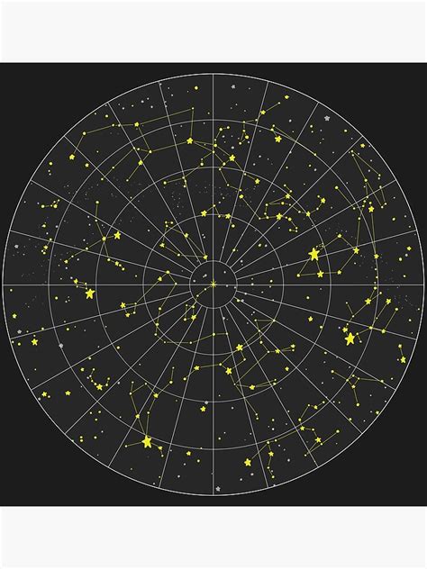 Impression photo Carte des étoiles de l hémisphère nord jaune