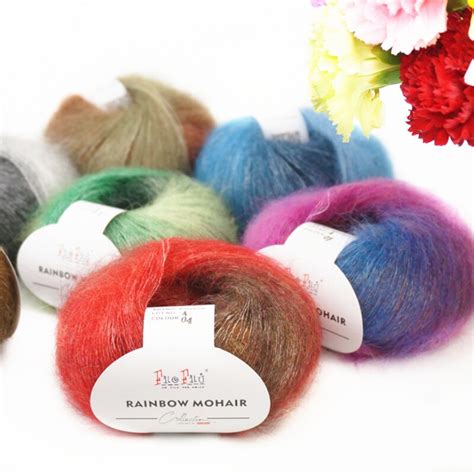 Regenboog Sectie Geverfd Mohair Garen Hand Gebreid Grandado