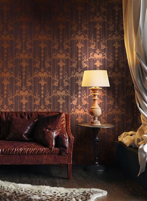 Purple And Bronze Shabby Chic Damask Wallpaper Mural Feathr Wallpapers