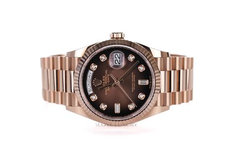 Rolex Day Date 36 Rose Gold Brown Ombré Diamond Dial Unworn 128235