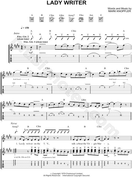 Dire Straits Lady Writer Guitar Tab In C Minor Download And Print