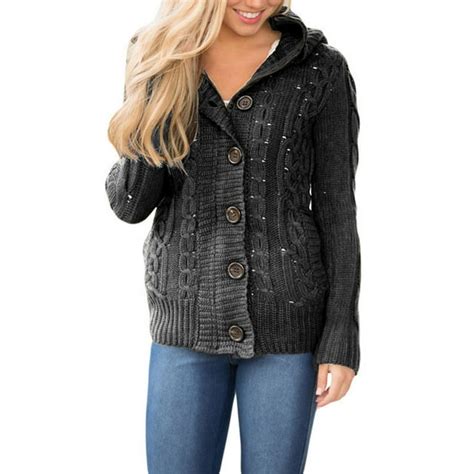 Eytino Hooded Cardigan Sweaters For Women Fleece Lined Sweater Button