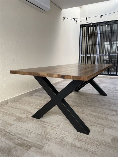 Mesa Esparta Madera Maciza Petiribi Y Hierro Patas X