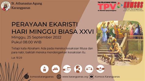 Perayaan Ekaristi Minggu Biasa Xxvi Minggu September Pukul