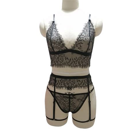 New Women Sexy Lace Garter Lingerie Set Push Up Bra Underwear Garter Pieces Underwire Lingerie