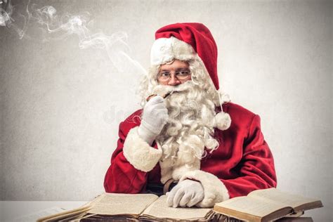 Santa Klaus Smoking A Pipe Stock Image Image Of White 35822295