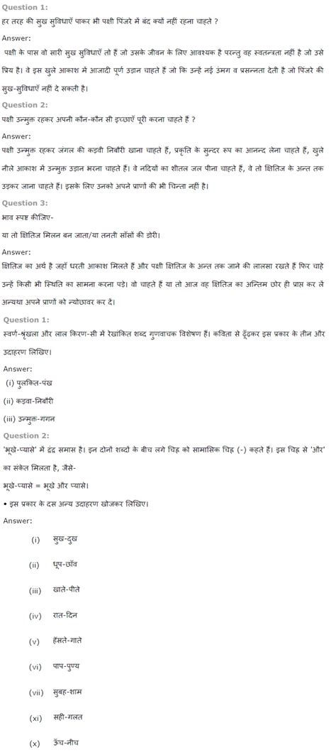 Ncert Solutions For Class 7 Hindi Chapter 1 हम पंछी उन्मुक्त गगन के Aglasem Schools