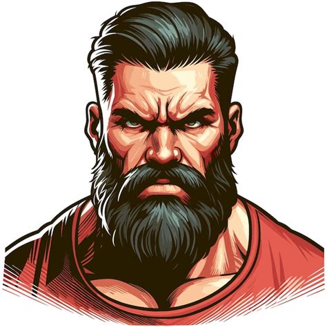 Premium Vector Angry Strong Muscular Man With Full Beard Vector