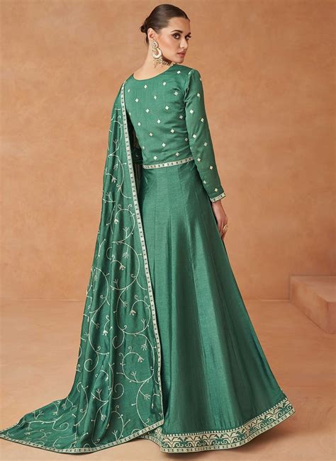 Green Faux Georgette Embroidered Indo Western BGWRSKA48189803