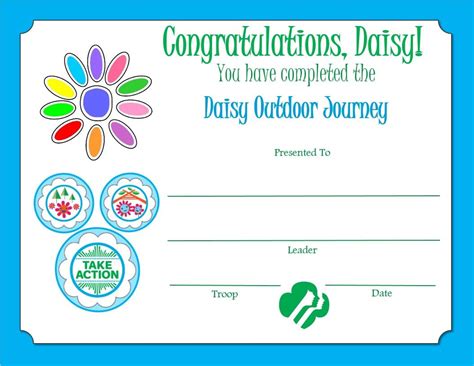 Daisy Outdoor Journey Certificate Girl Scout Daisy Activities Daisy Girl Scouts Girl Scout Daisy