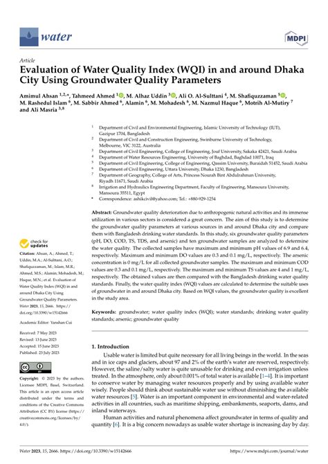 Pdf Evaluation Of Water Quality Index Wqi In And Around Dhaka City