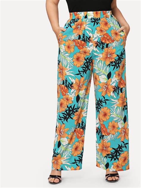 Shein Plus Tropical Print Wide Leg Pants Printed Wide Leg Pants